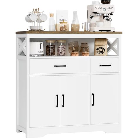 Sideboard 105×100×39,5 cm, Küchenschrank mit 2 Schubladen und 3 Türen, Küchenkommode Buffetschrank mit Arbeitsplatte für Wohnzimmer und Esszimmer