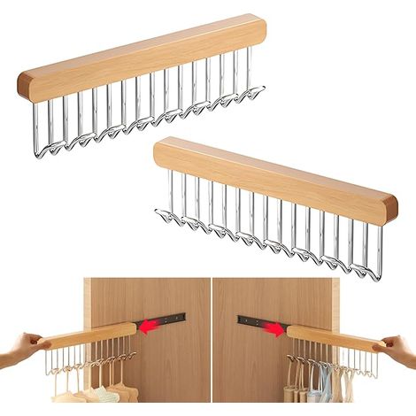 2 ausziehbare Kleiderbügel für Schränke - 8 Schnallen für Gürtel, Krawatten, Westen, Schals und Schmuck - Verlängerungsschiene links für Kleiderschränke und Schränke.