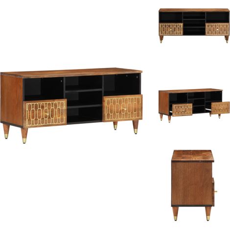 Meuble TV 100x33x46 cm bois massif de manguier - Meuble Tv - Meuble Televison - Meuble Retro - Meuble Salon - Mobilier Vintage (1/5)