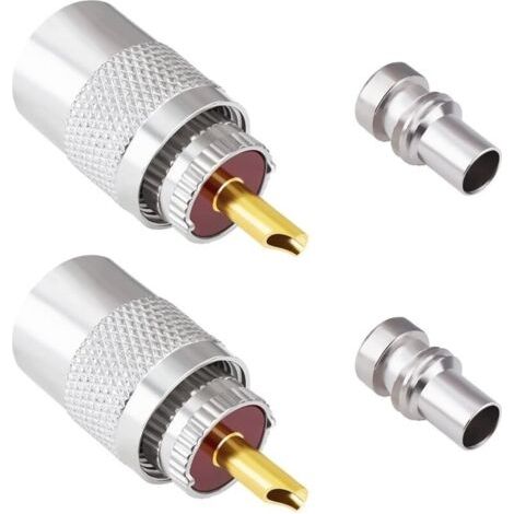 PL259 Lot de 2 connecteurs coaxiaux UHF males à souder avec réducteurs 50 Ohm pour RG58, RG59, RG8, RG8x, RG213, RG142, LMR195, LMR400, cable coaxial, antenne radio amateur (1/4)
