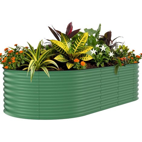 Carré potager surélevé en acier galvanisé 240x120x60 cm – Finition rouille – Pour culture de légumes et herbes- Vert