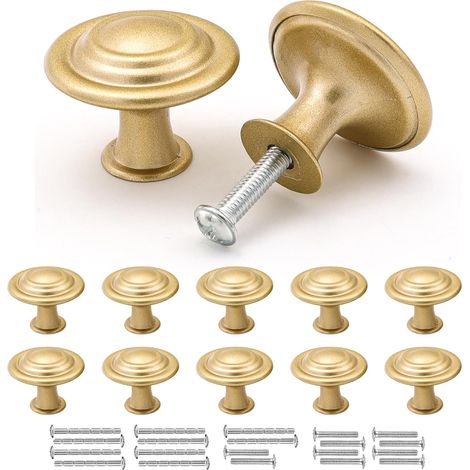 10 Boutons de meuble, Or mat, Alliage de zinc, 30mm, Pour placard commode armoire