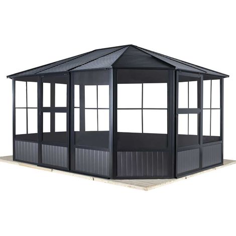 Sojag – Pavillon hardtop anthracite 384x489x281 cm – Construction en aluminium et acier galvanisé – Aération contrôlable avec fenêtres PVC – Protection anti-moustiques (1/5)