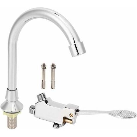 Fußbetätigter Wasserhahn – Waschtischarmatur mit Kupferventil – Für Badezimmer, Labore oder medizinische Einrichtungen – Komplettes Set mit 2 x 80 cm flexiblen Schläuchen (1/5)