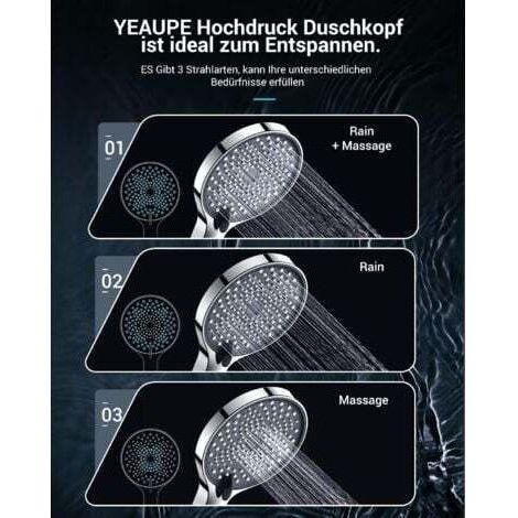 NALOOKAMIC Pommeau de douche à pluie haute pression, design moderne chromé de luxe, remplacement de la pomme de douche réglable de salle de bain (1/4)