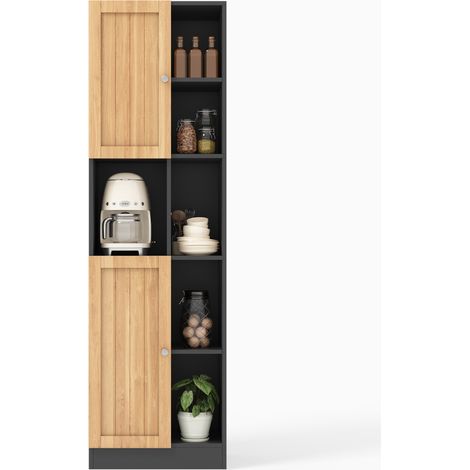 Buffet haut de cuisine Noir,meuble de rangement moderne,avec 2 portes,étagères réglables,50x35.5x170cm (1/5)
