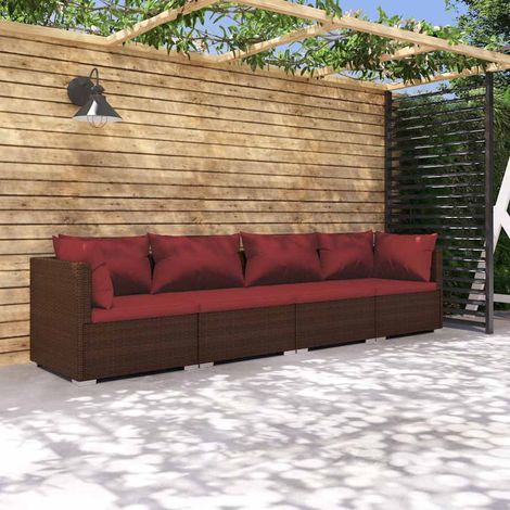 Salon de jardin 4 pcs Ensemble Table et Chaise de Jardin - avec coussins Résine tressée Marron BV461923 - BonneVie (1/5)