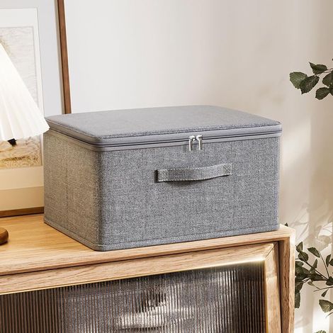 Aufbewahrungsbox, mittelgroße Kleiderbox 38 x 25,5 x 16 cm, faltbare Stoffbox mit Deckel