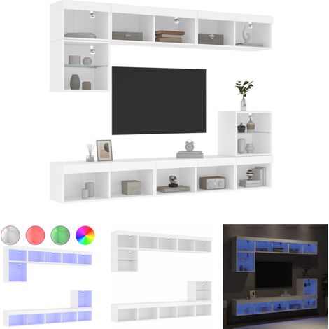 The Living Store 8-tlg. Wohnwand mit LED-Beleuchtung Weiß Holzwerkstoff - TV-Möbel (1/5)