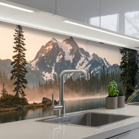 REVETEMENT MURAL DE CUISINE, CRÉDENCE DE CUISINE Montagnes - Eau - Arbres 300x60 cm (1/5)