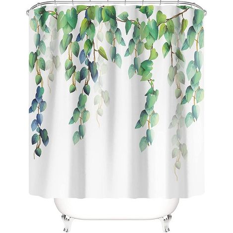 Tenda da doccia in tessuto con motivo floreale, antimuffa, lavabile, con 12 anelli a C, 180 x 200 cm (1/5)