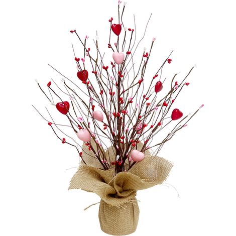 Bürodekoration zum Valentinstag: Zierbaum mit künstlichen roten Beeren und herzförmigen Früchten (QRJS-04) (1/2)