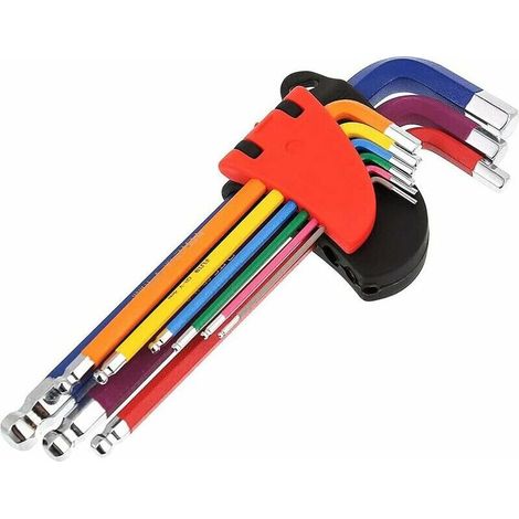 royaluxe -Clés Allen Hexagonales, 9 Pièces Clé Hexagonale Professionnelle, Jeu Clés Hexagonales Métriques, avec Code Coul, 1,5 mm - 10 mm, pour le Bricolage, l'Entretien des Vélos et des Motos, (1/5)