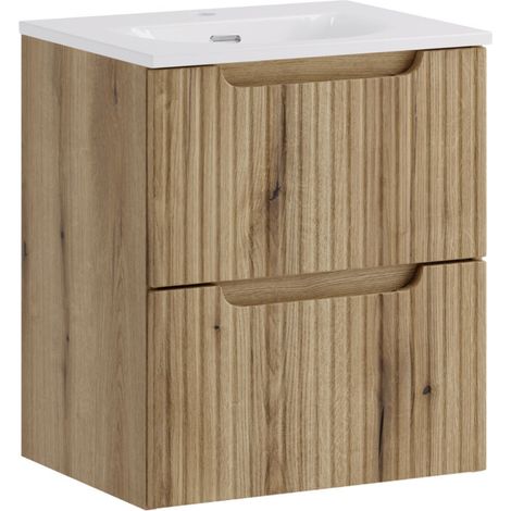 Meuble suspendu 2 tiroirs avec vasque encastrée NOVA 50 cm-Naturel-Largeur 50 cm (1/5)