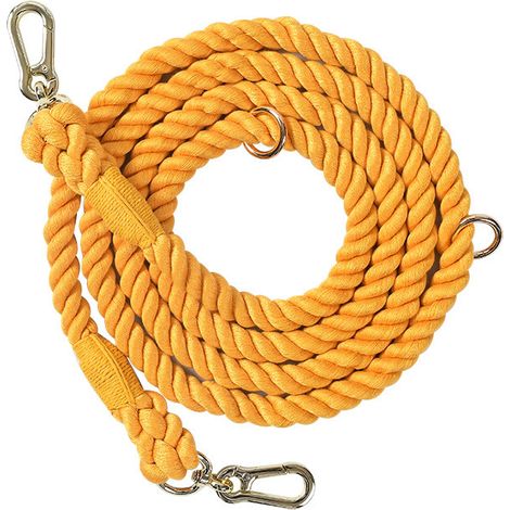 Multifunktionale, handgefertigte, doppelreihige Hundeleine mit goldfarbenen Accessoires zum Joggen, honigfarben und orange, 210 x 1,2 cm / 82,7 x 0,5 Zoll (1/5)