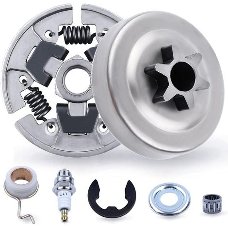 3/8" Sprocket and Clutch Kit for STIHL 017 018 MS170 MS180 021 023 025 MS210 MS230 MS250, ADEFOL Sprocket + Clutch Drum + Bearing + Washer + E-Clip + Spark Plug 7 in 1 (1/5)