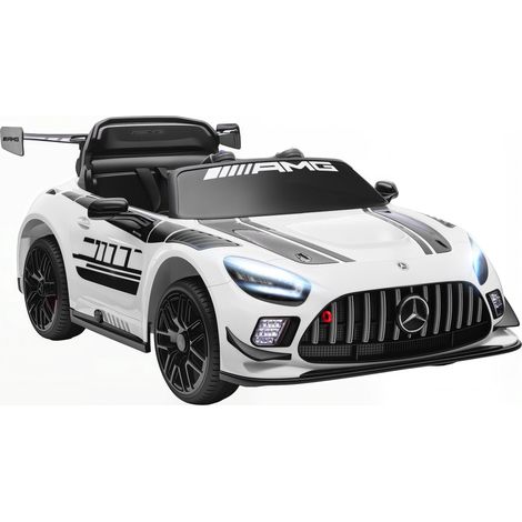 Voiture électrique Mercedes pour enfants, batterie 12V, phares LED, fonction musicale, klaxon, 3-8 ans, blanche