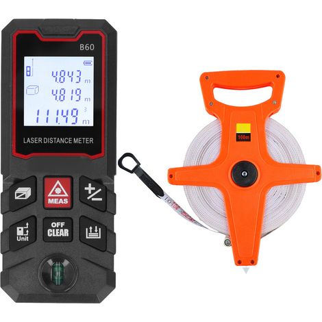 Télémètre Laser, outil de mesure Intelligent, mesure du Volume de la zone 60 mètres avec niveau et ruban à mesurer pliable de 100M