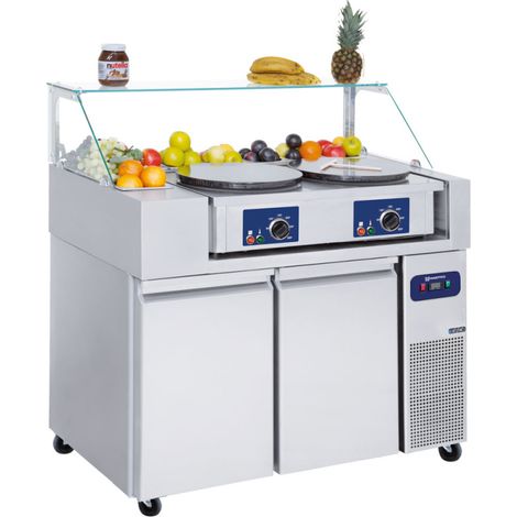 Table de préparation réfrigérée avec 2 portes GN 1/1 et vitrine, 9x GN 1/6 h 150 mm, -2°/+8°C 1210x700x1330 mm - VIRTUS
