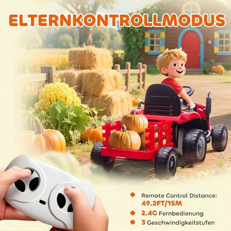 Tracteur électrique enfant, tracteur à pédales avec télécommande, démarrage progressif, pour enfants de 3 à 8 ans, rouge (1/5)