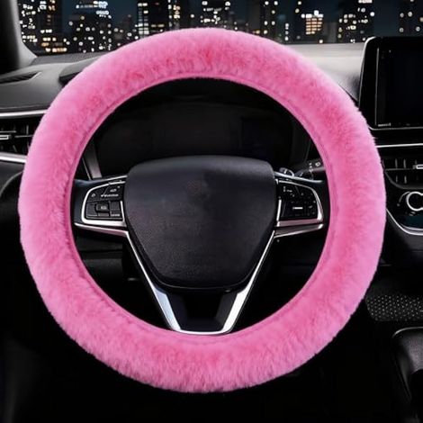 Housse de volant de voiture en fourrure, housse pelucheuse, douce, chaude, antidérapante, 36,6 à 38,1 cm, pour femmes et filles, rose (1/5)
