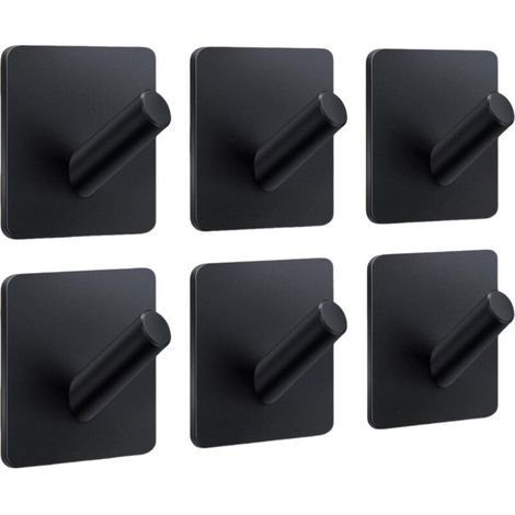 Strong adhesive hook, bathroom hook, suitable for bathroom and kitchen, black, 6 pieces (1/5)