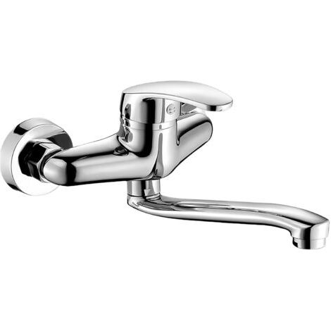 Wall-mounted kitchen tap - Kitchen faucet - 360° swivel - Single-lever hot and cold mixer tap - Wall mounted - 25 cm swivel arm - Silver/Black (1/5)