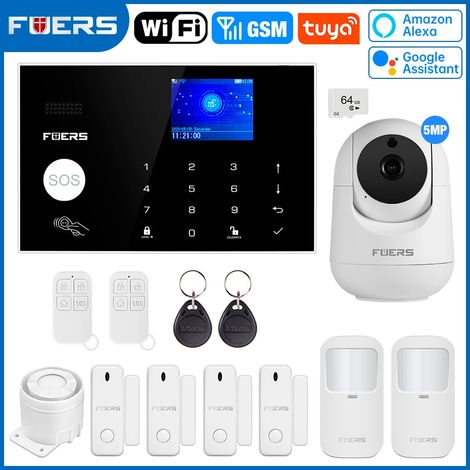(Pack 5) Système d'alarme de sécurité domestique sans fil Wi-Fi GSM, compatible avec le contrôle via application. (1/5)
