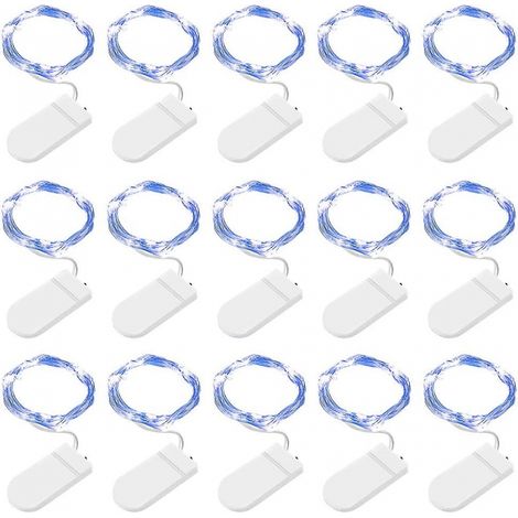 BEBUSINGOTO LED-Lichterkette, 15er-Pack, 2 m, 20 Lichterketten, batteriebetrieben, Kupferdraht (blau) (1/5)