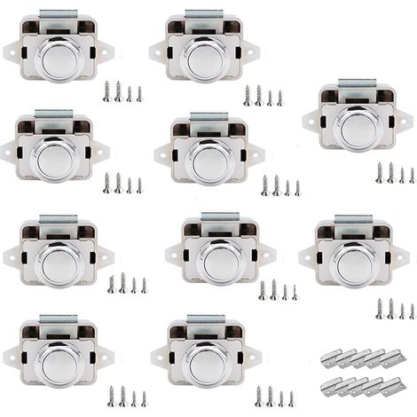 10 Pièces Verrous à Bouton-Poussoir,14-16 mm Serrure de Meuble,pour Camping-Cars, Yachts, Bateaux, RV Camping Armoire, Caravane (Chrome brillant) (1/5)