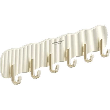 Crochets pour cuisine, salle de bain et toilettes, crochets adhésifs sans perçage, une rangée de crochets jaune crème (1/4)