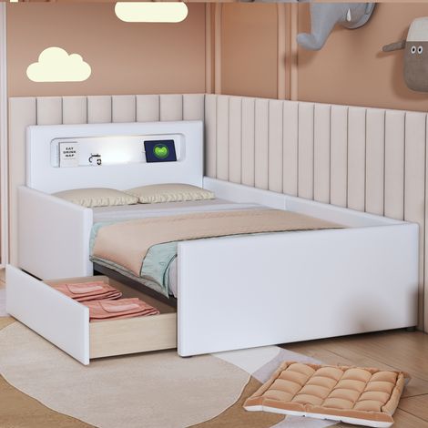 Cama infantil tapizada con USB cajón y luz blanca OKMYHOME (1/5)