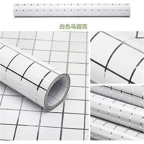 Film adhesif mosaïque imperméable pour mur, anti-graisse et résistant à la chaleur, déco maison DIY, blanc, revêtement autocollant