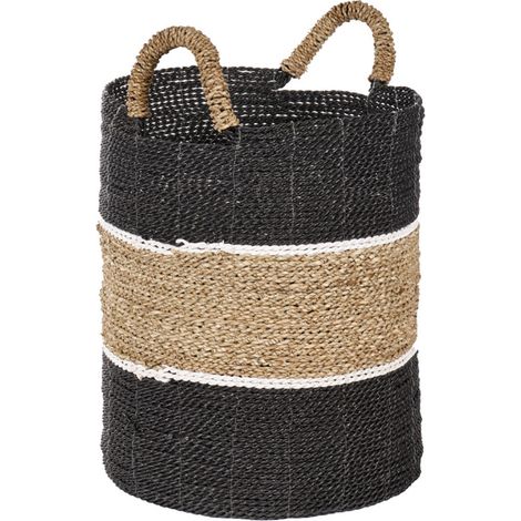 Panier rond D. 34 cm en jonc de mer et raphia - BOGO (1/5)