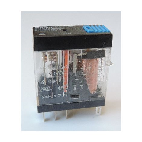 Relais industriel miniature enfichable 24Vdc 250Vac 5A 2 inverseurs RT bouton test LED verte Weidmuller (1/2)