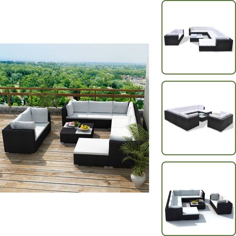 Polyrattan - vidaXL Set Divani da Giardino 10 pz con Cuscini in Polyrattan Nero - Divano angolare