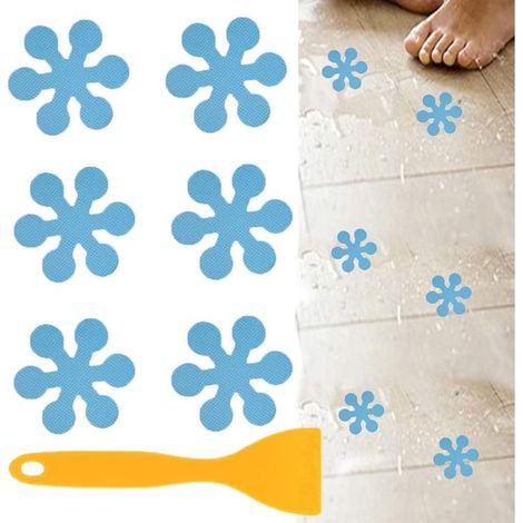 Autocollants antidérapants lumineux en forme de fleur pour salle de bain, baignoire, cuisine, escaliers, baignoire, bleu, 8×8cm，12 pièces (1/3)