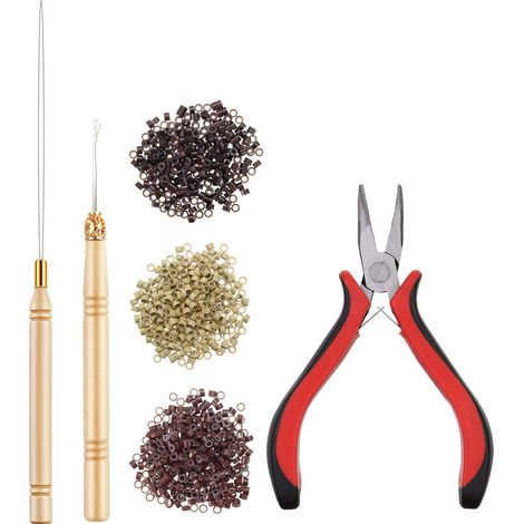 Kit Outils Extension Cheveux Silicone Micro Anneaux Liens avec Pince Crochet Aiguille Passe-fil Boucle (1/5)