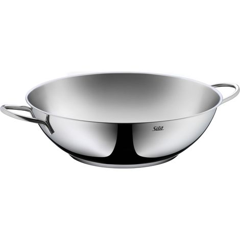 Wok 32 cm, poêle wok à induction, friture douce avec peu de matière grasse, passe au lave-vaisselle, convient à tous types de feux, wok en acier inoxydable non revêtu (1/5)