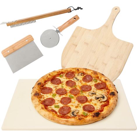 Lot de 5 pierres à pizza pour four et grill, outils de fabrication de pizza avec pierre de cuisson de 15", pelle à pizza, roulette coupe-pizza, brosse de four, racloir, pour pizza et pain, grill (1/5)