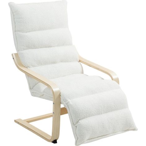 Fauteuil inclinable avec repose-pieds réglable, revêtement en polaire sherpa, fauteuil à bascule avec accoudoirs, fauteuil de lecture, blanc
