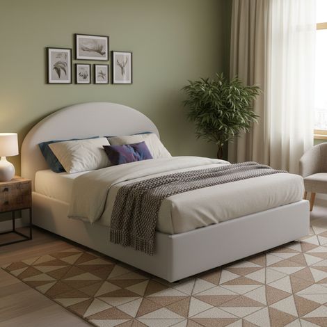 Dmora - Cama matrimonial Dbon, Cama contenedor con tapizado en ecopiel, 100% Made in Italy, Apertura frontal, adecuado para colchón Cm 160x200, Blanco (1/4)