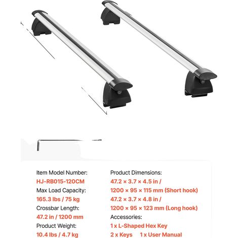 Barras transversales, ajuste universal, sistema de bloqueo antirrobo, 165 lbs 120cm (1/2)