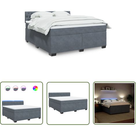 The Living Store Sommier à lattes de lit et matelas Gris foncé 180x200cm Velours - Lit Plateforme - Lit Design - Lit Moderne - Lit Velours - Matelas À Ressorts Ensachés (1/5)