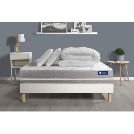 Ensemble matelas sommier Actiflex touch 160 x 200 cm 2 oreillers et couette Ressorts ensachés - Couleur : Blanc (1/5)