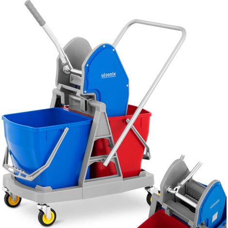 Bodenwaschwagen mit Presse, Flachmopppresse, zwei Eimern 2 x 20 l (1/5)
