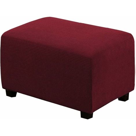 Fodera per pouf elasticizzata in peluche per pouf quadrati, morbida fodera in jacquard per proteggere il poggiapiedi, fodera per pouf con fondo elastico, lavabile in lavatrice - Rosso (1/4)