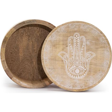 Caja Redonda Grande 17,5x7,5cm - Hamsa Blanco