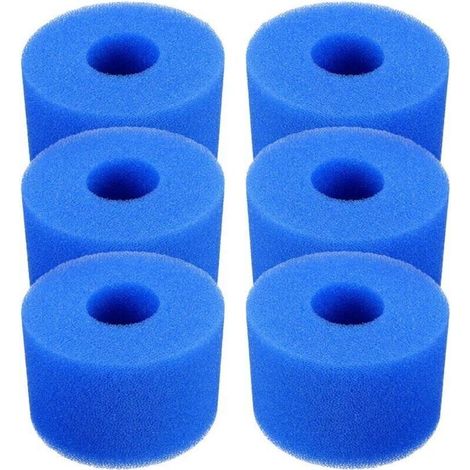 Lot de 6 cartouches de filtre de piscine réutilisables et lavables en mousse pour jacuzzi type S1 (bleu)