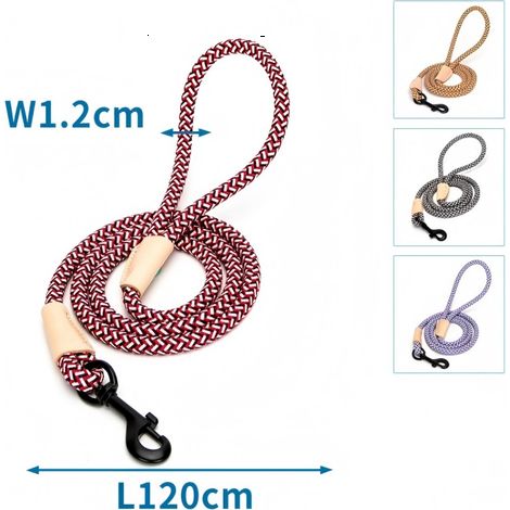 Laisse ronde tressée pour chien, 1,2 cm x 120 cm